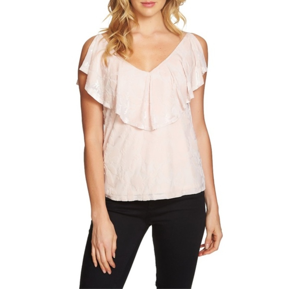 1. STATE pale pink velvet burnout floral top NWT